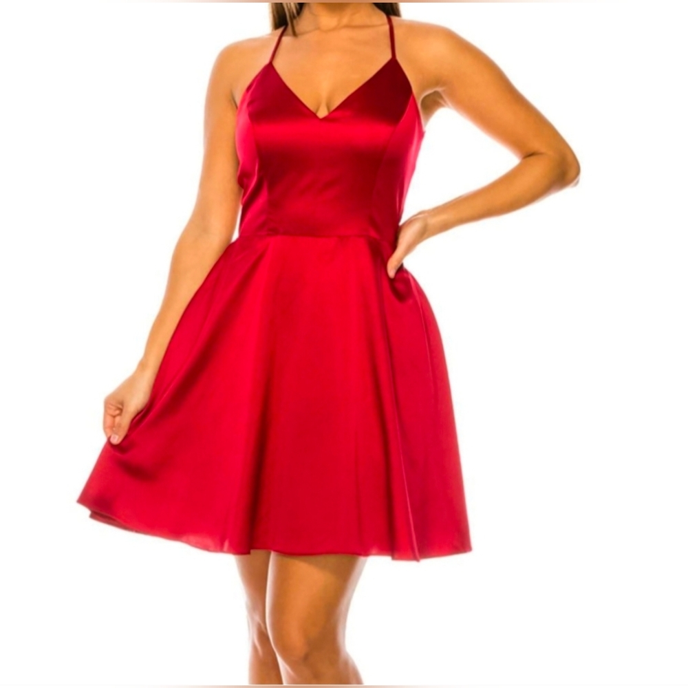 B Darlin lace back mini dress. Red, 9-10. It has pockets! Must Go! Make An Offer